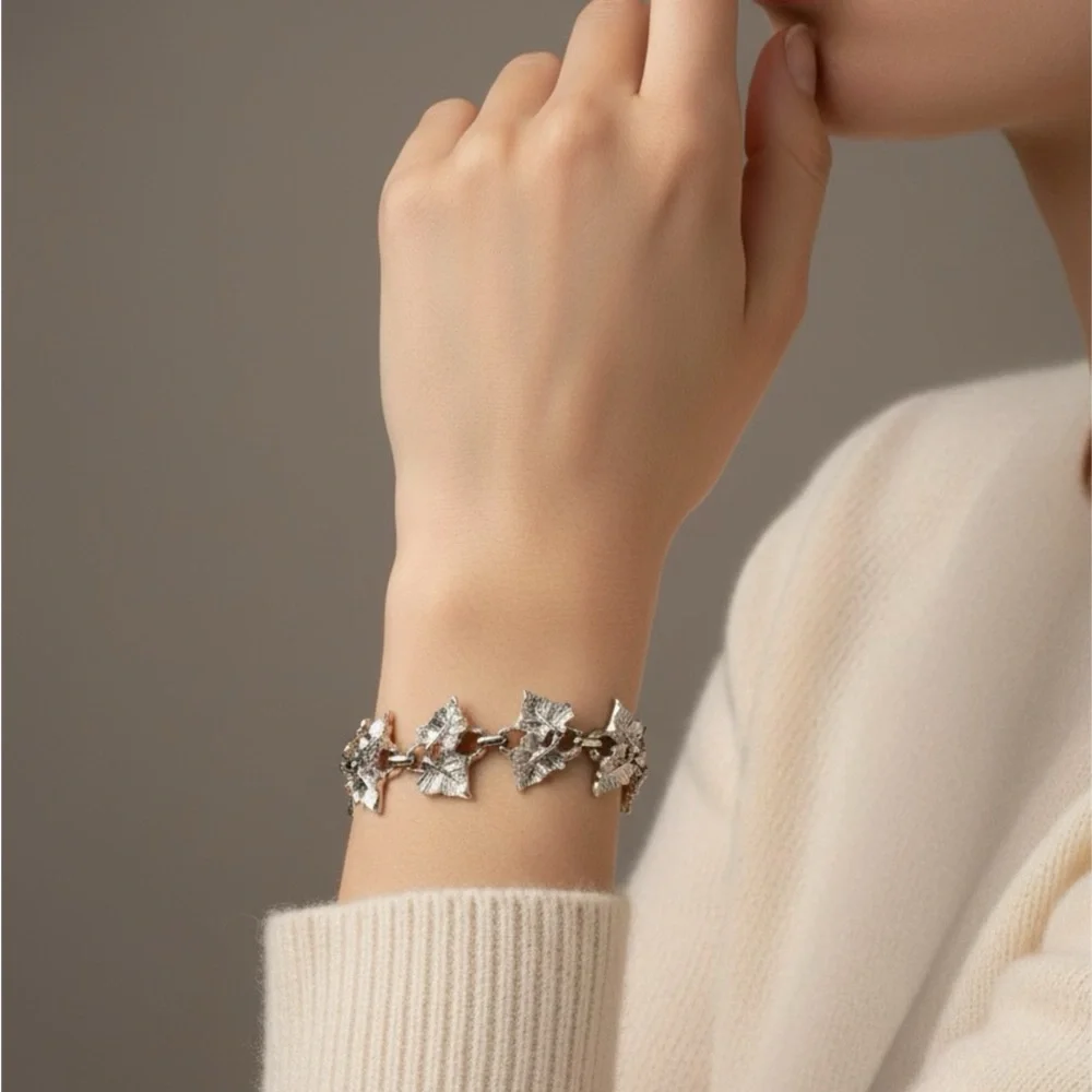 Elegant Silver Leaf Bracelet